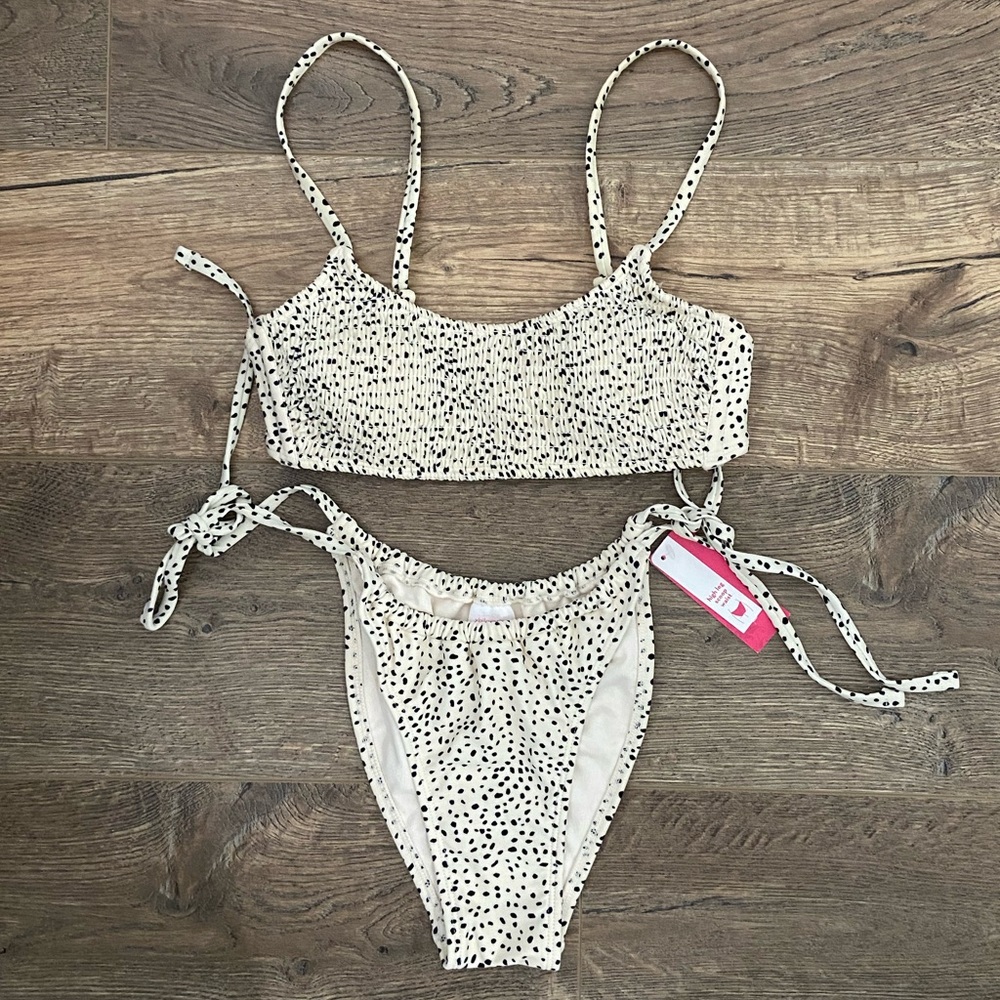 Polka dot high waisted string bikini
